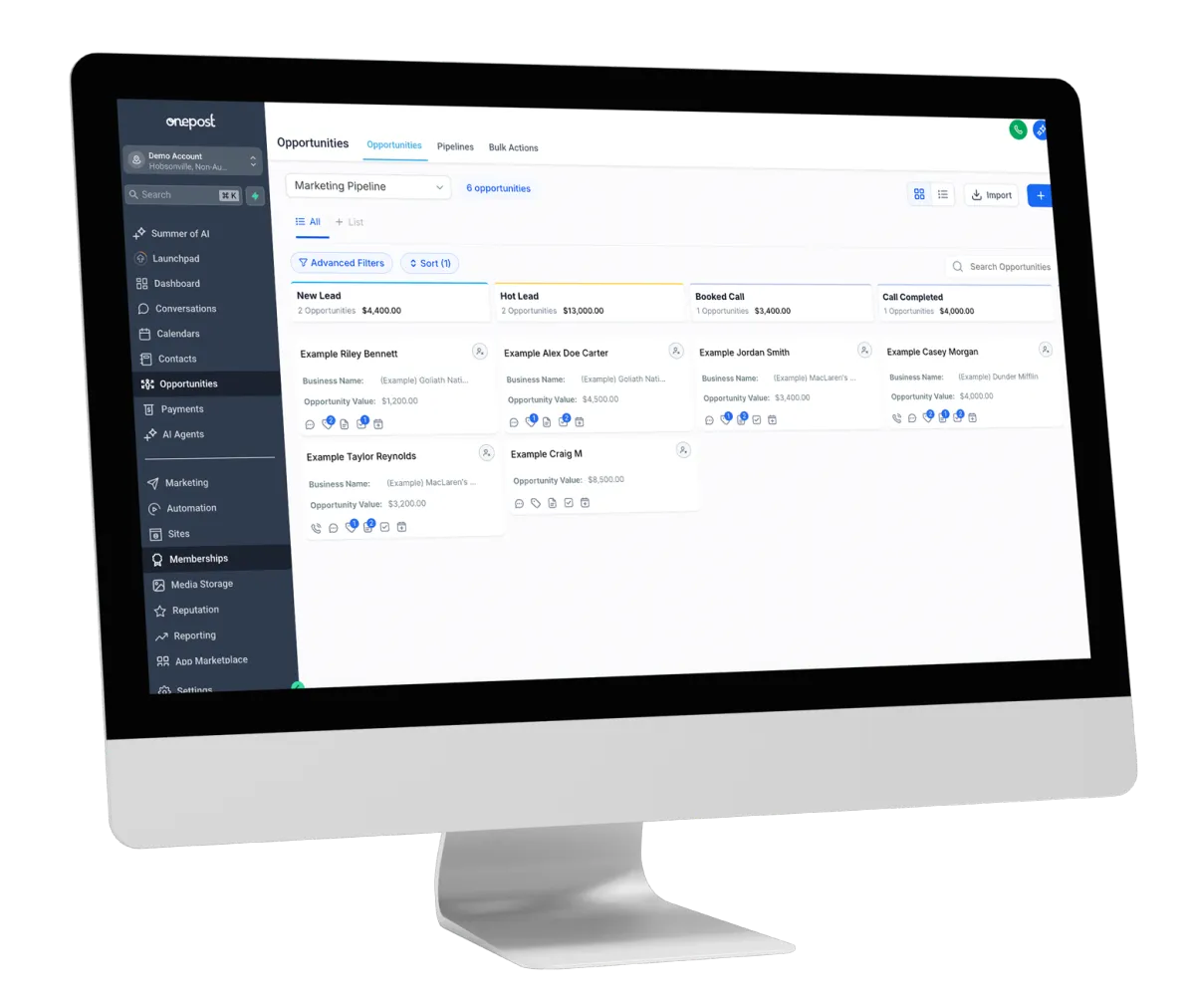 Onepost custom lead management software — Opportunities pipeline